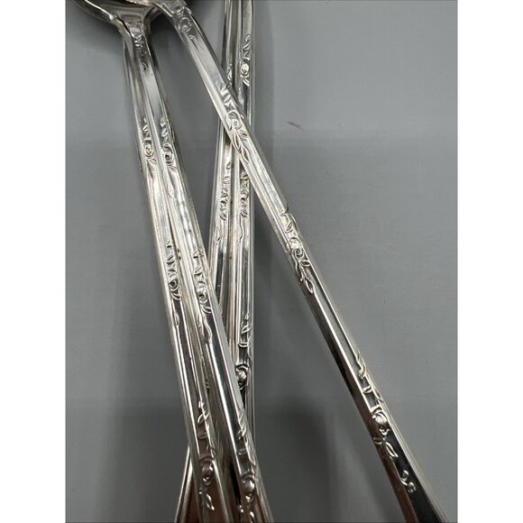 5 Antique Silver Plate Ice Tea Spoons New England Silverplate Rosemary 1919 - Picture 7 of 10